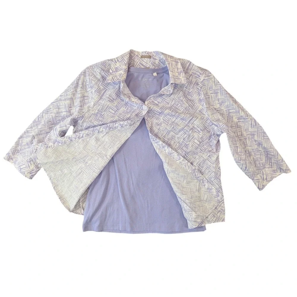 Chicos Women Lilac Purple White Geometric Print 2 Piece Shirt Tank Set Size‎ 3